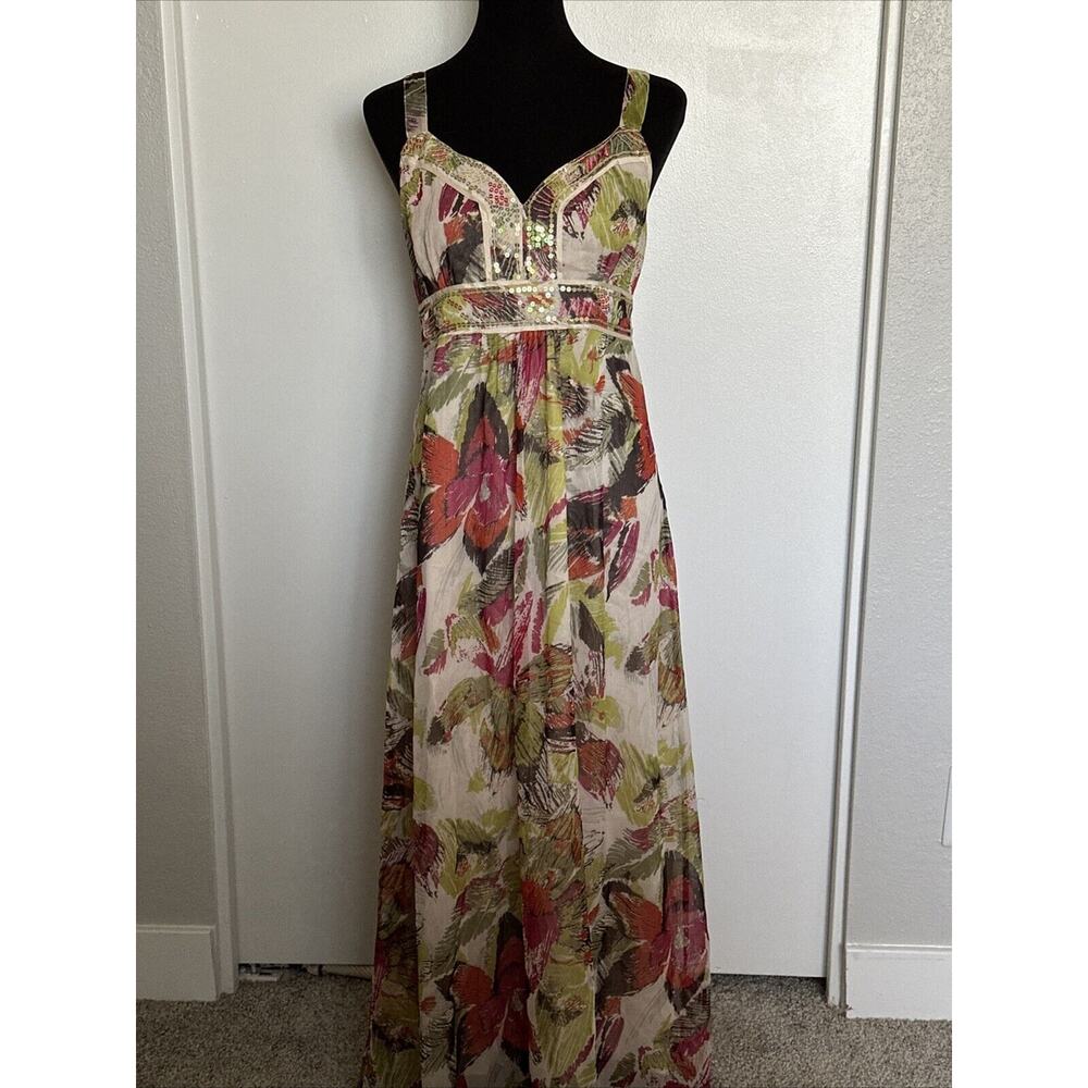 White Chocolate Italy Sleeveless Maxi Dress Size Small Sequin Abstract Floral